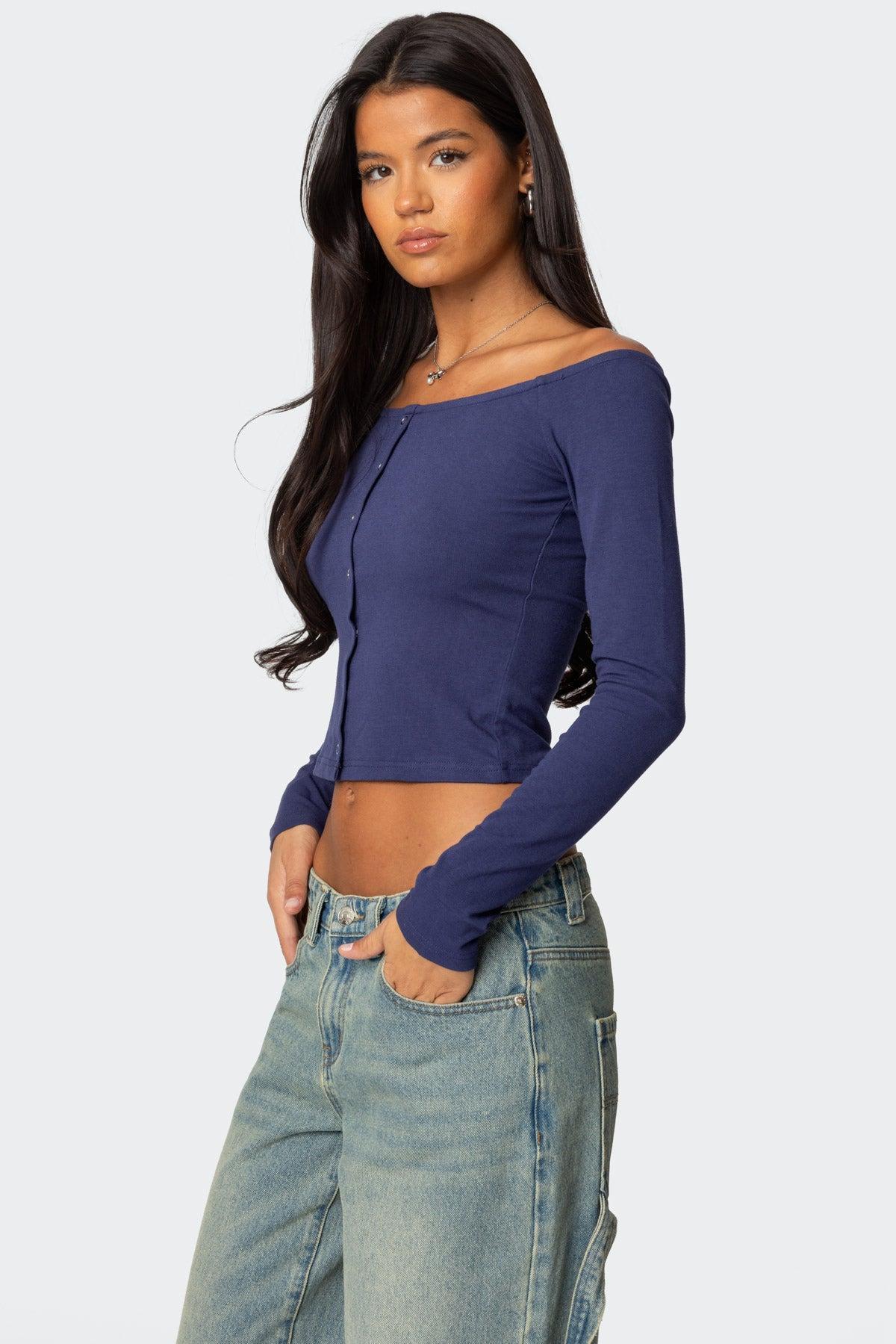 Off Shoulder Button Up Top Product Image