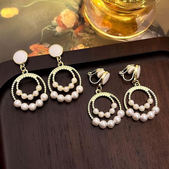 Faux Pearl Hoop Alloy Drop Earring Product Image