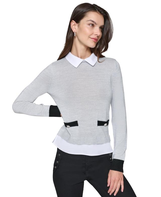 Karl Lagerfeld Paris Womens Layered-Look Sweater, Regular & Petites Product Image