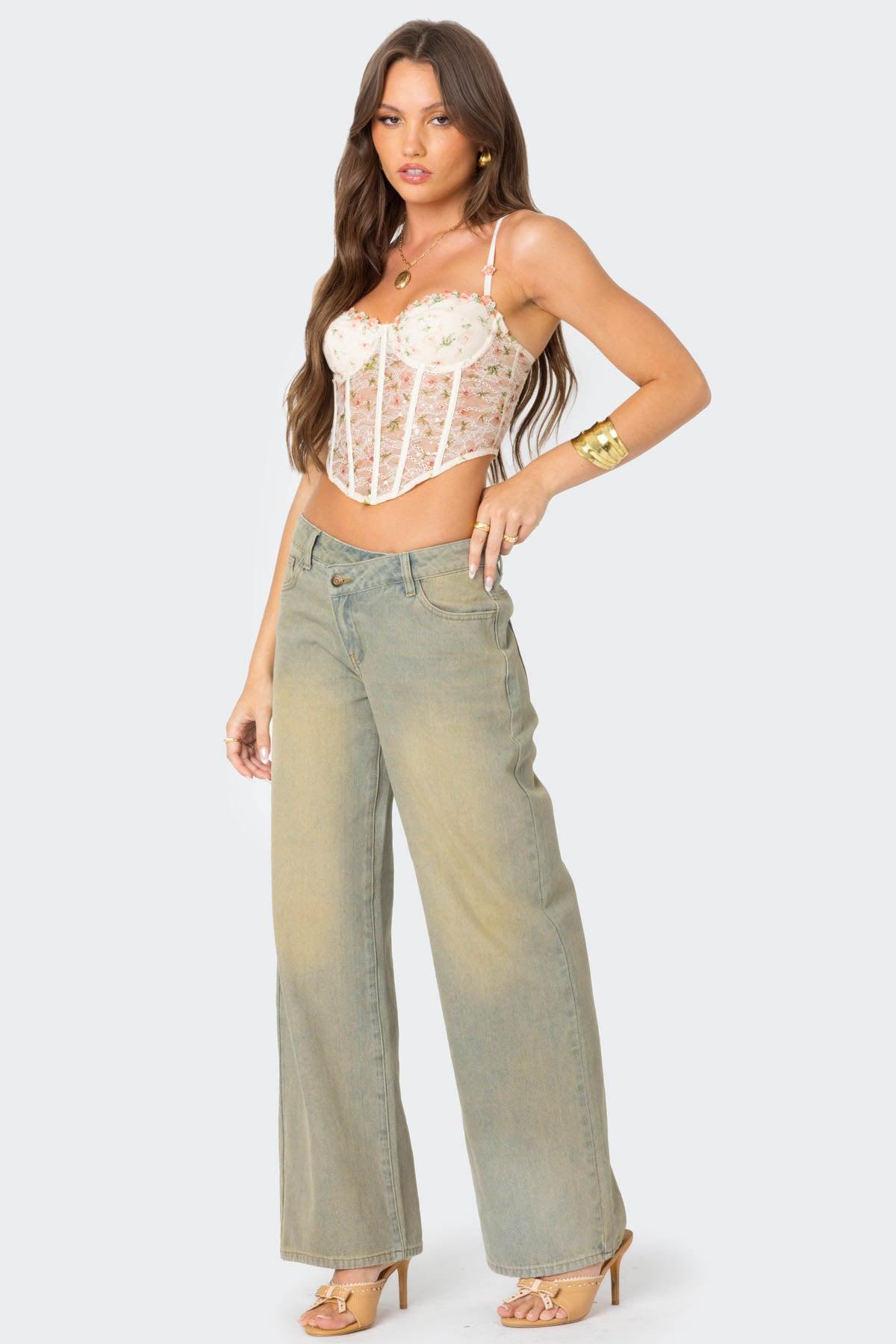 Asymmetric Low Rise Wrap Jeans Product Image