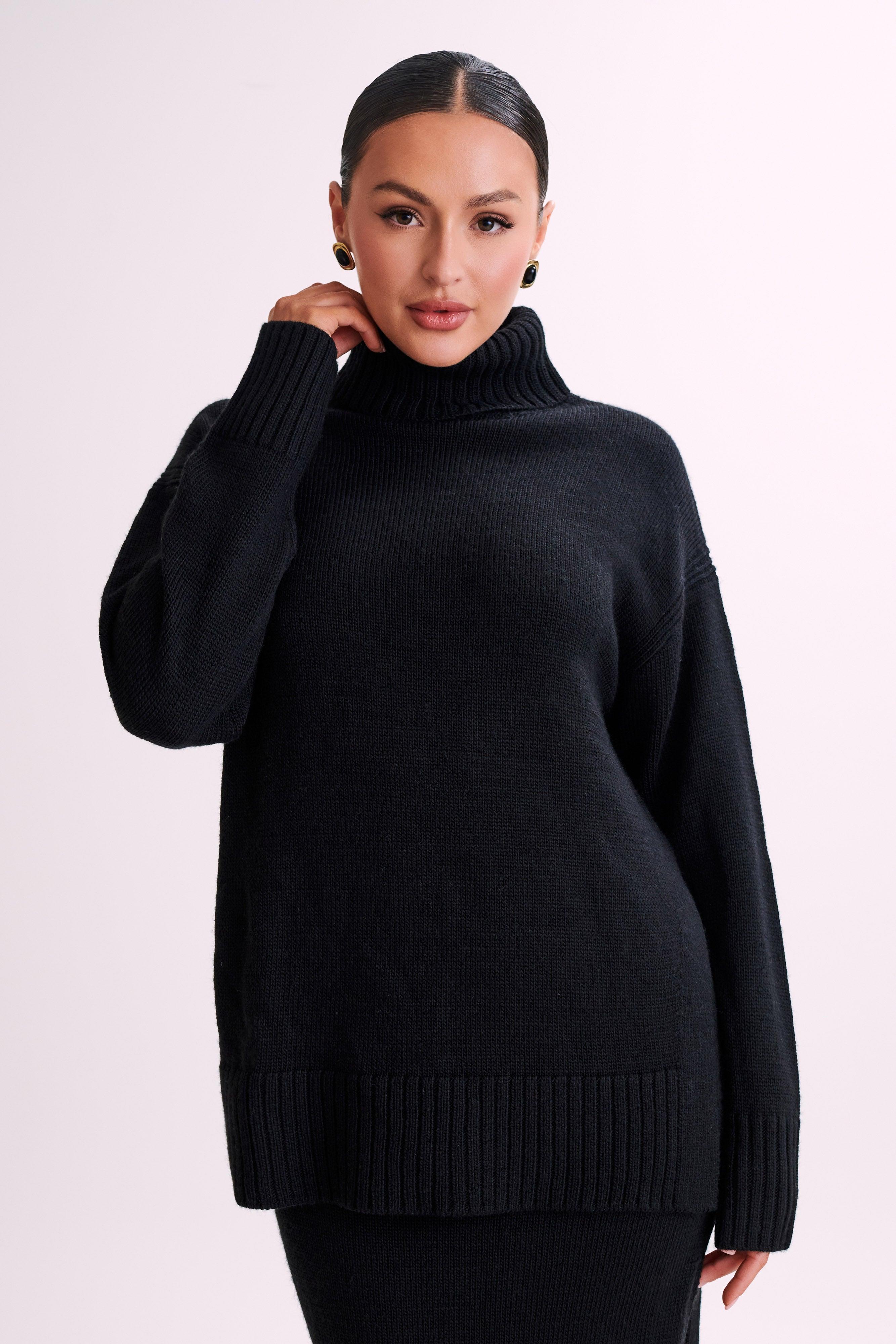 Brittany High Neck Knit Jumper - Black Product Image