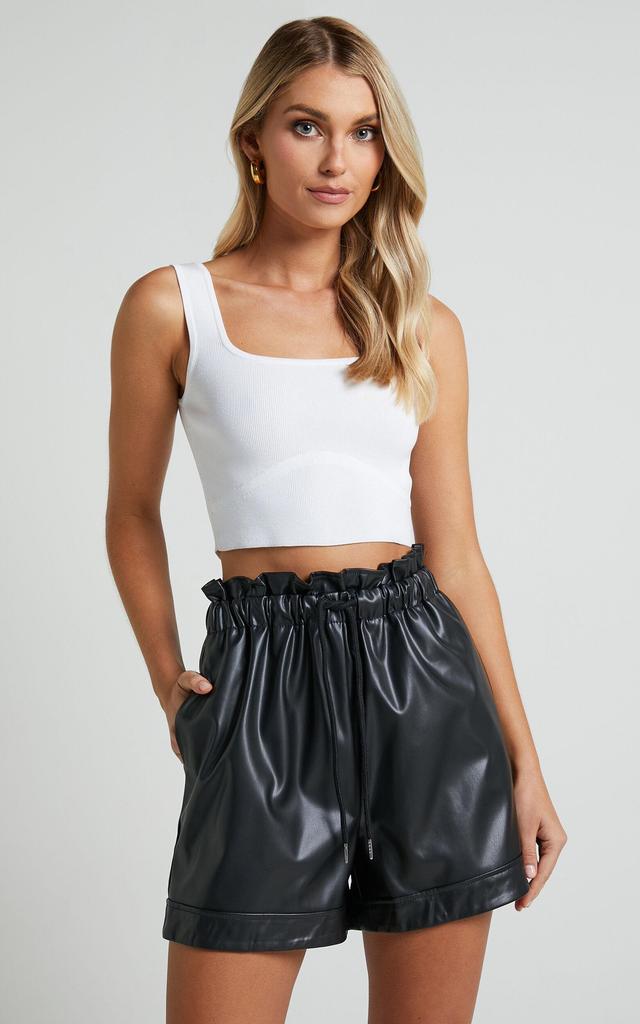 Elviera Shorts - Faux Leather Drawstring Shorts in Black Product Image