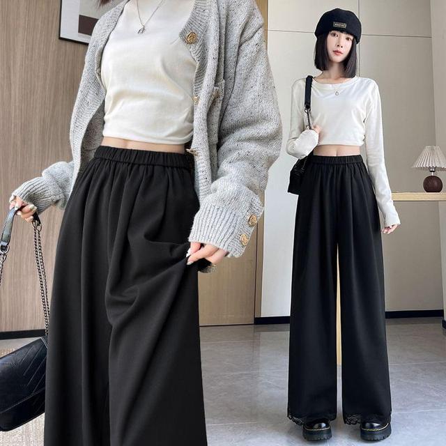 High Waist Plain Wide Leg Pants Product Image