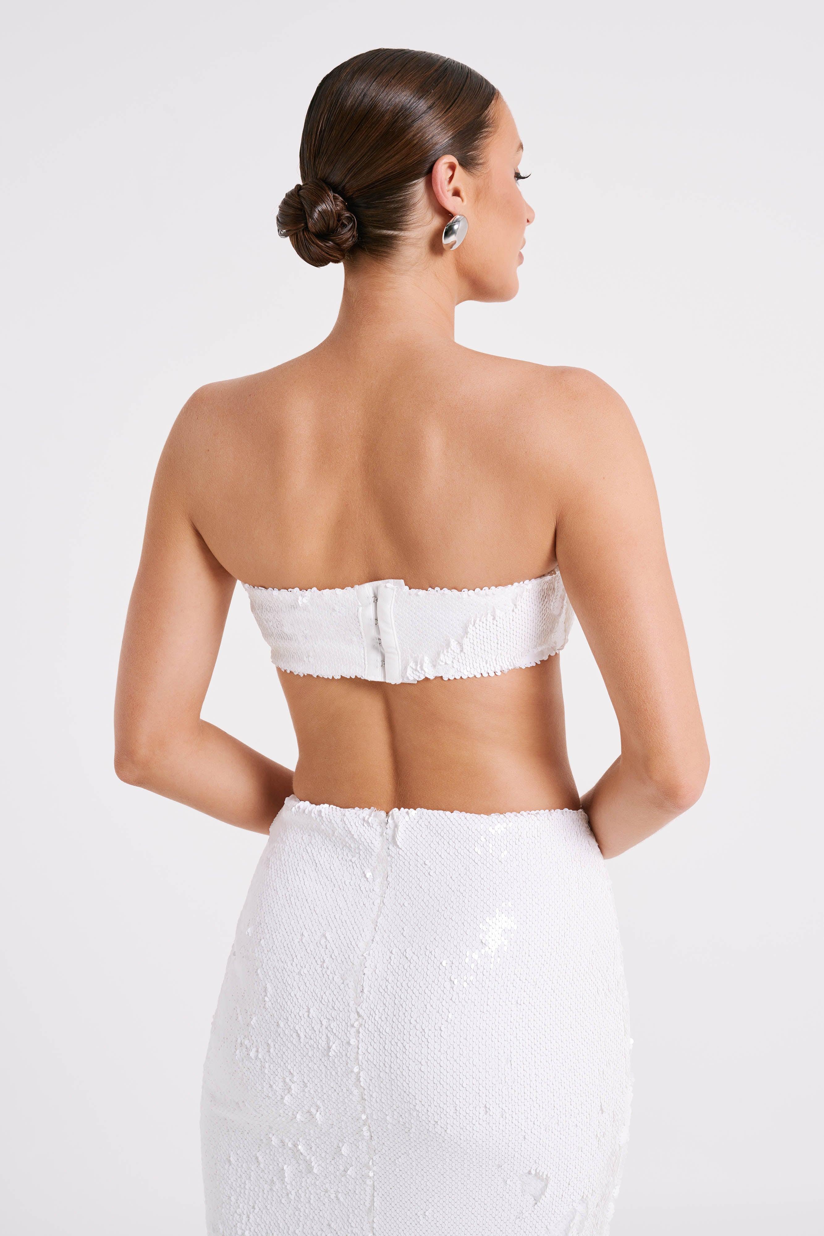 Emerie Strapless Sequin Bandeau - White Product Image