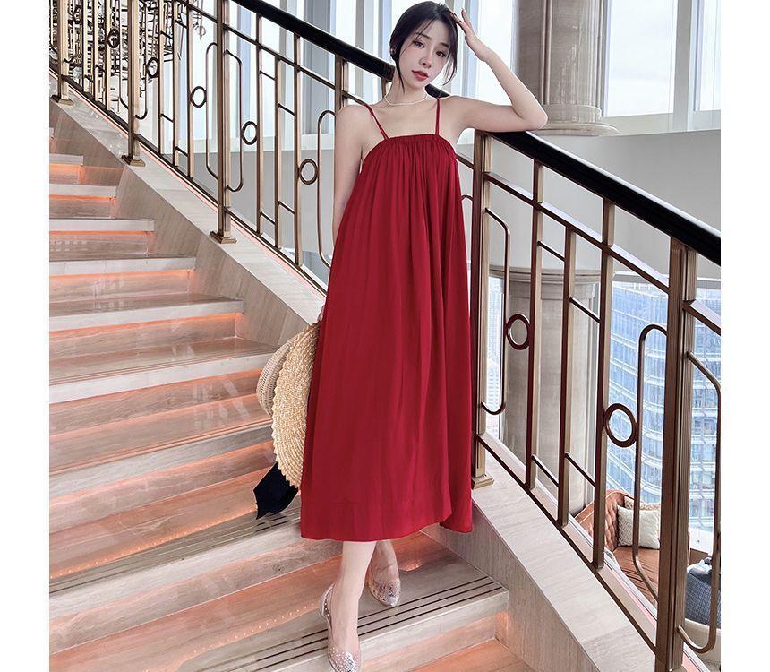 Spaghetti Strap Plain Midi Sundress Product Image