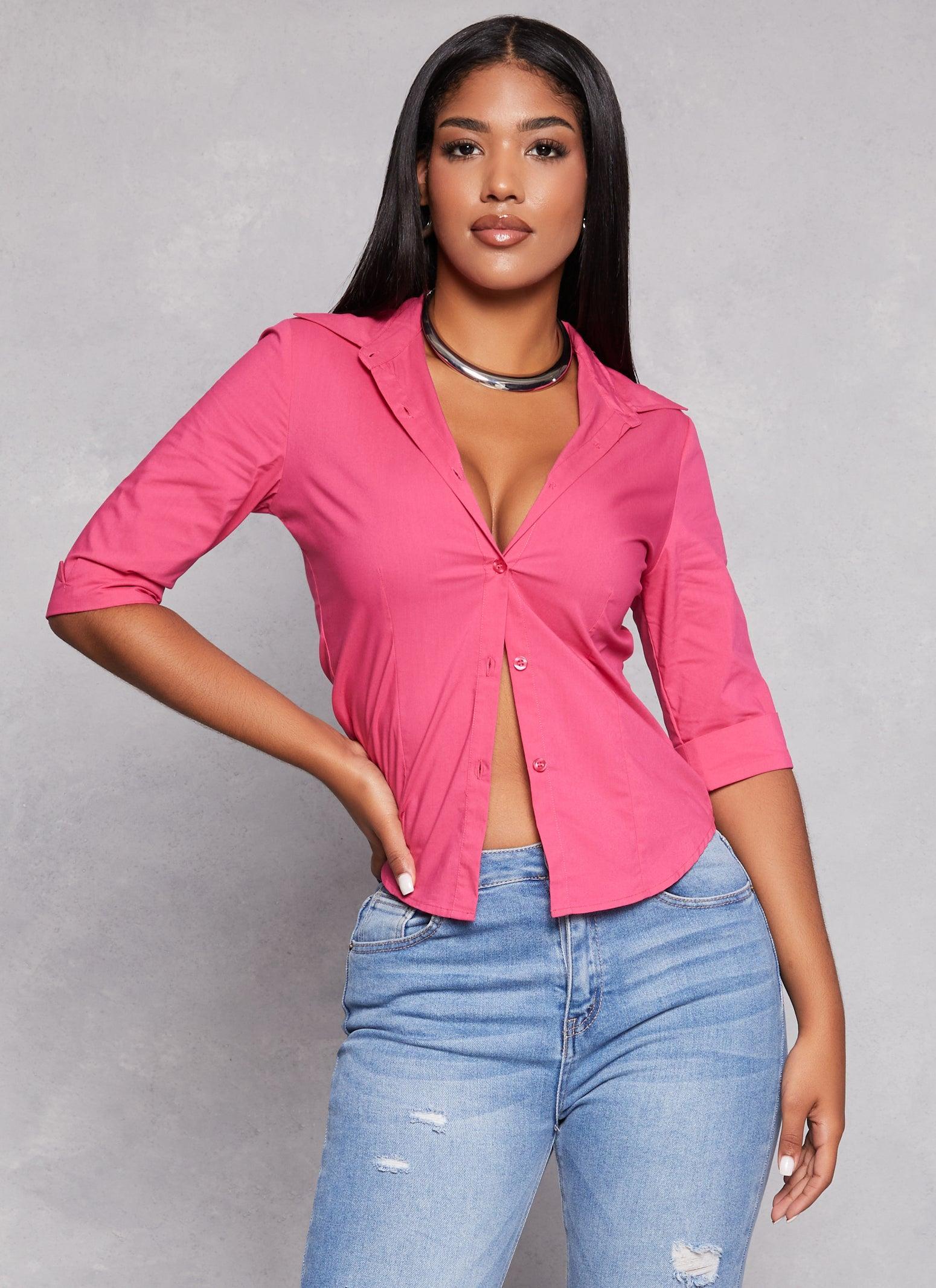 Womens Fixed Cuff Button Front Shirt Product Image