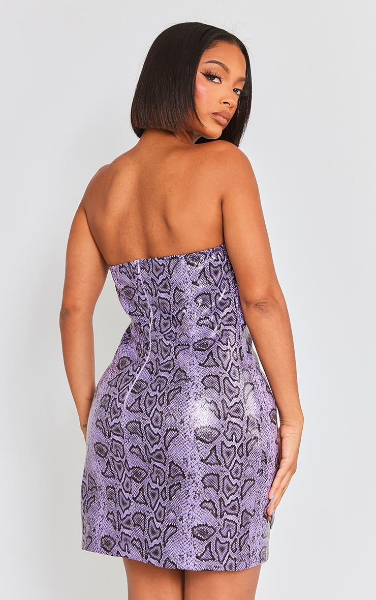 Shape Purple Faux Leather Snake Print Bandeau Mini Dress Product Image