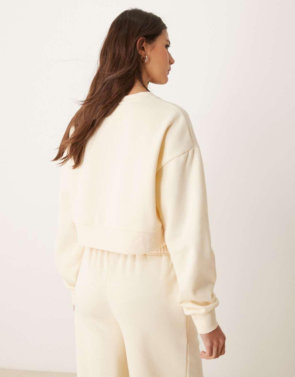 Urban Threads lounge cropped sweatshirt in cream Product Image