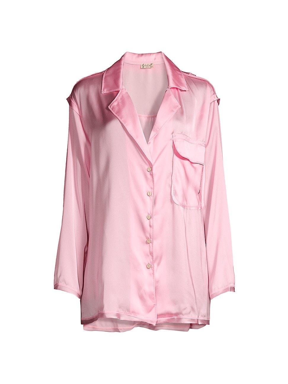 Free People Like Honey Long-Sleeve Satin Pajama Shirt Product Image