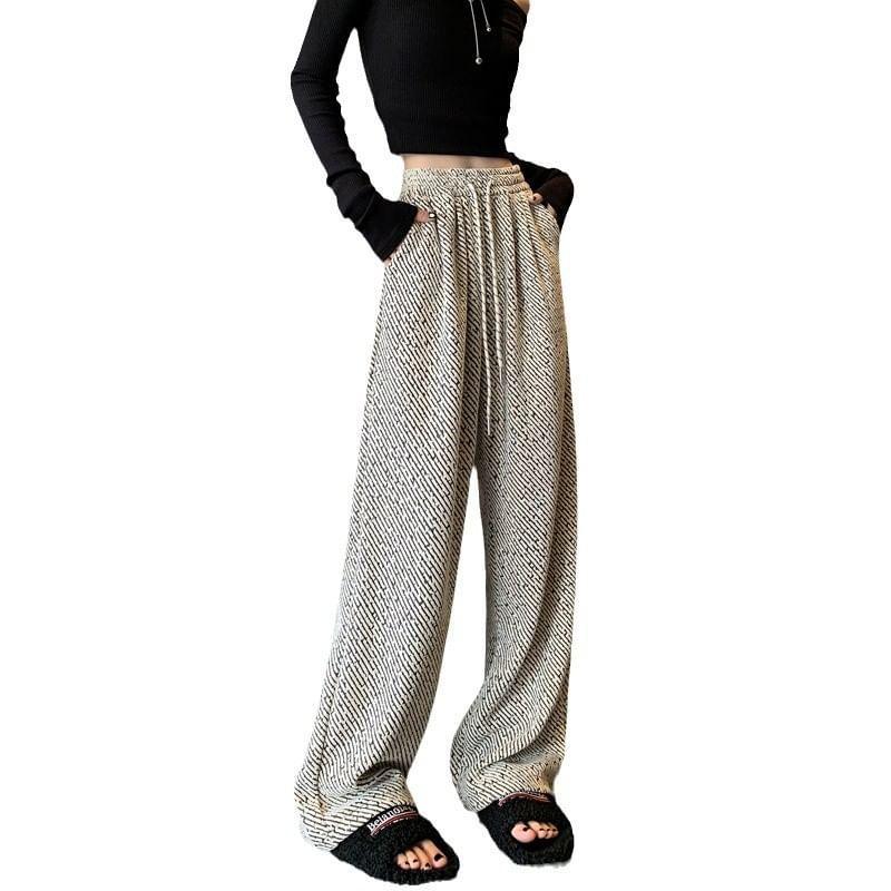 Drawstring Waist Glitter Fleece-Lined Wide Leg Pants Product Image