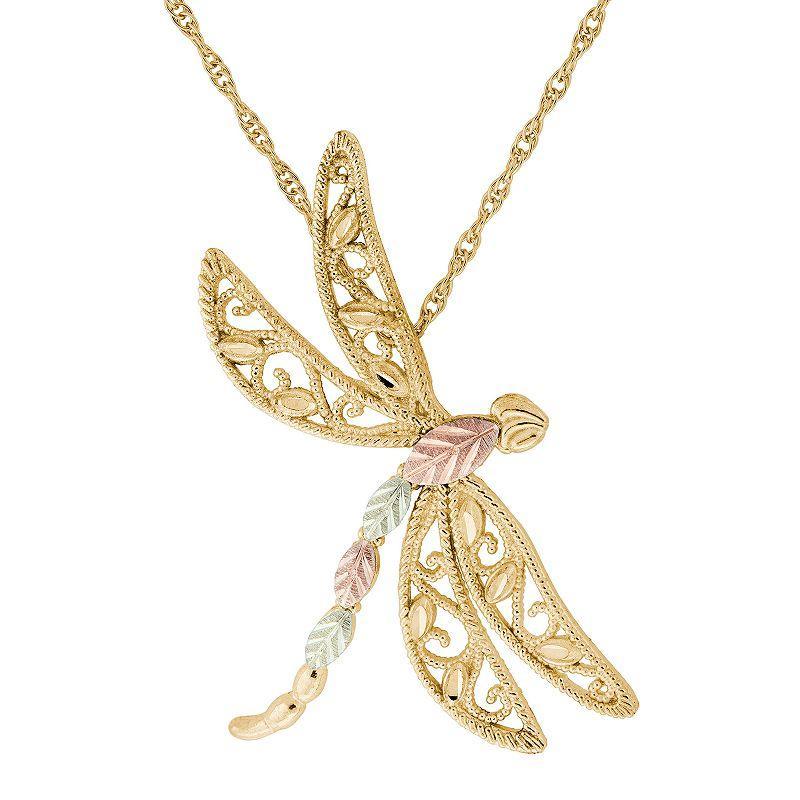 Black Hills Gold Tri-Tone Dragonfly Pendant Necklace, Womens 10k Gold Product Image