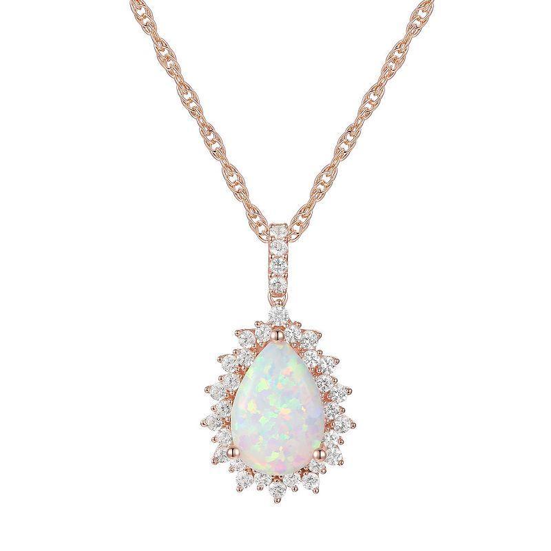 14k Rose Gold Over Silver Lab-Created Opal Pendant, Womens Pink Product Image