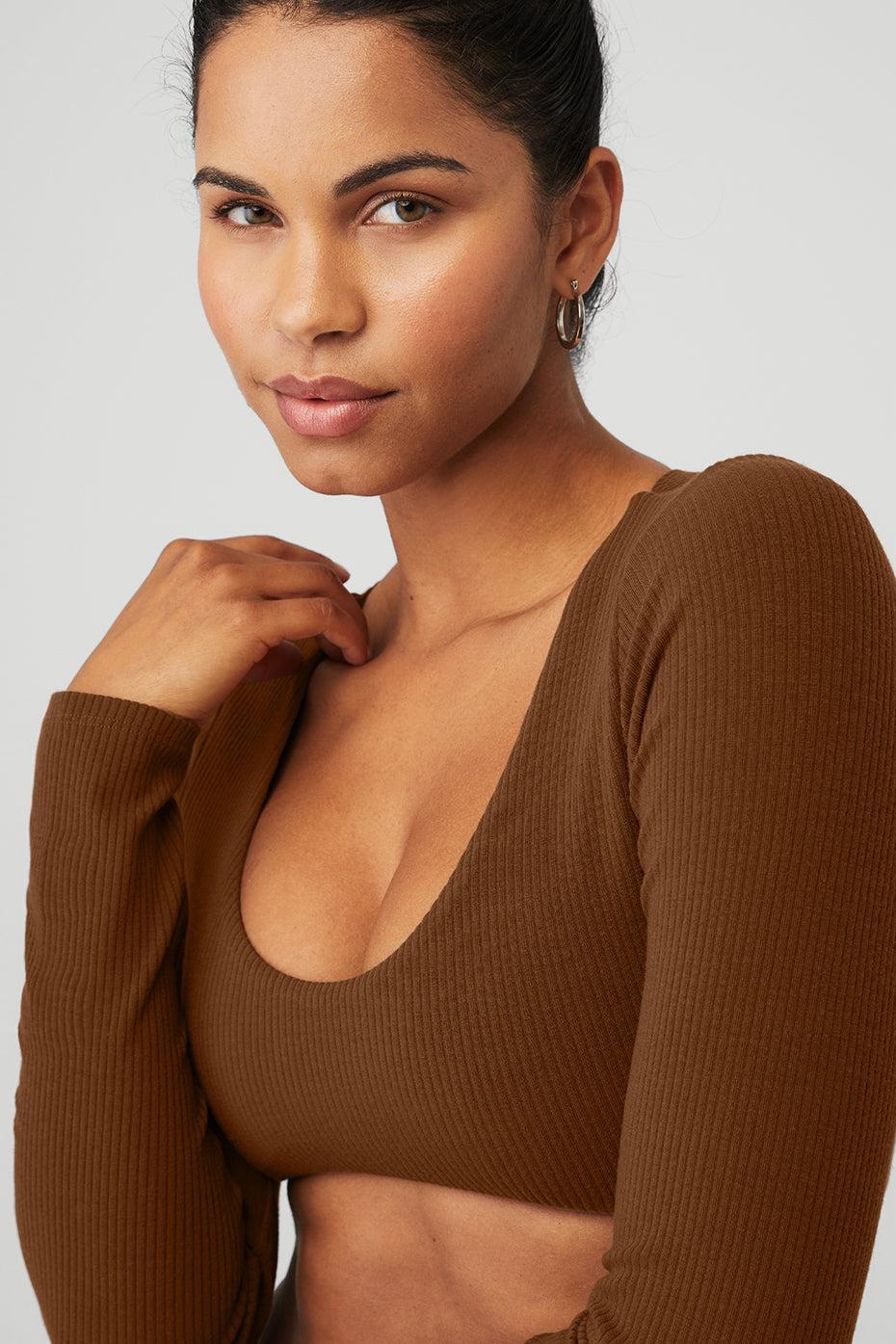 Ribbed Defined Long Sleeve Bra - Cinnamon Brown Female Product Image