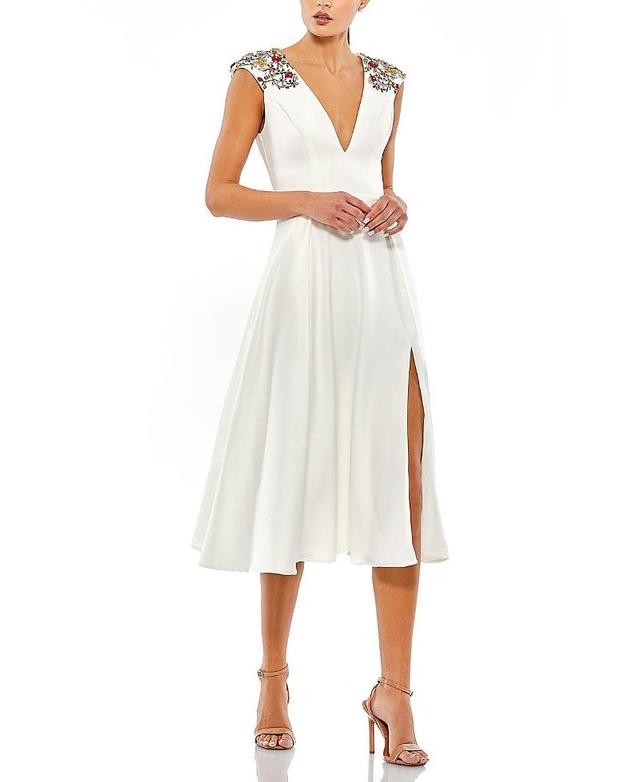 Ieena for Mac Duggal Beaded Cap Sleeve Cocktail Dress Product Image