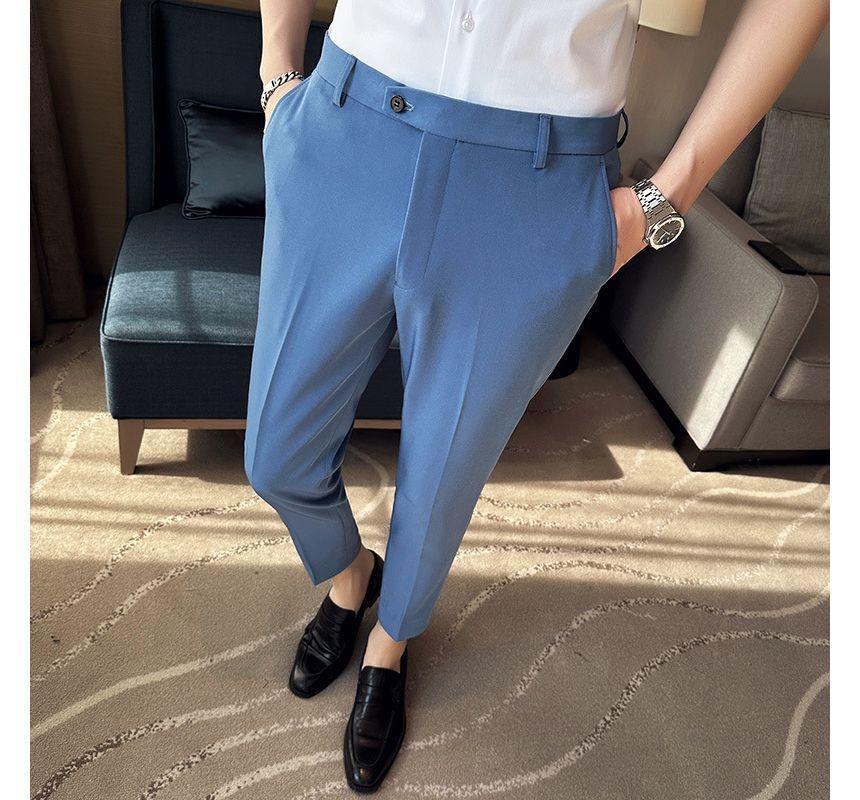 Plain Cropped Tapered Dress Pants Product Image