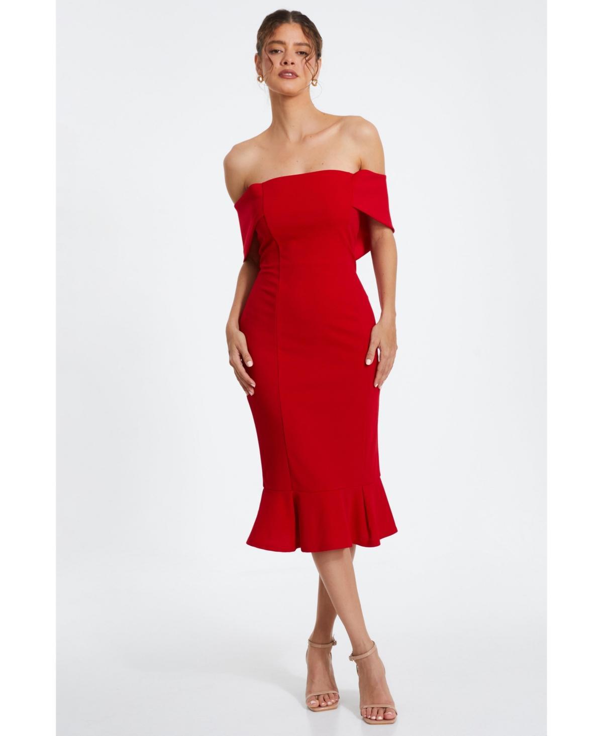 Quiz Womens Bardot Midi Dress With Frilled Hem Product Image