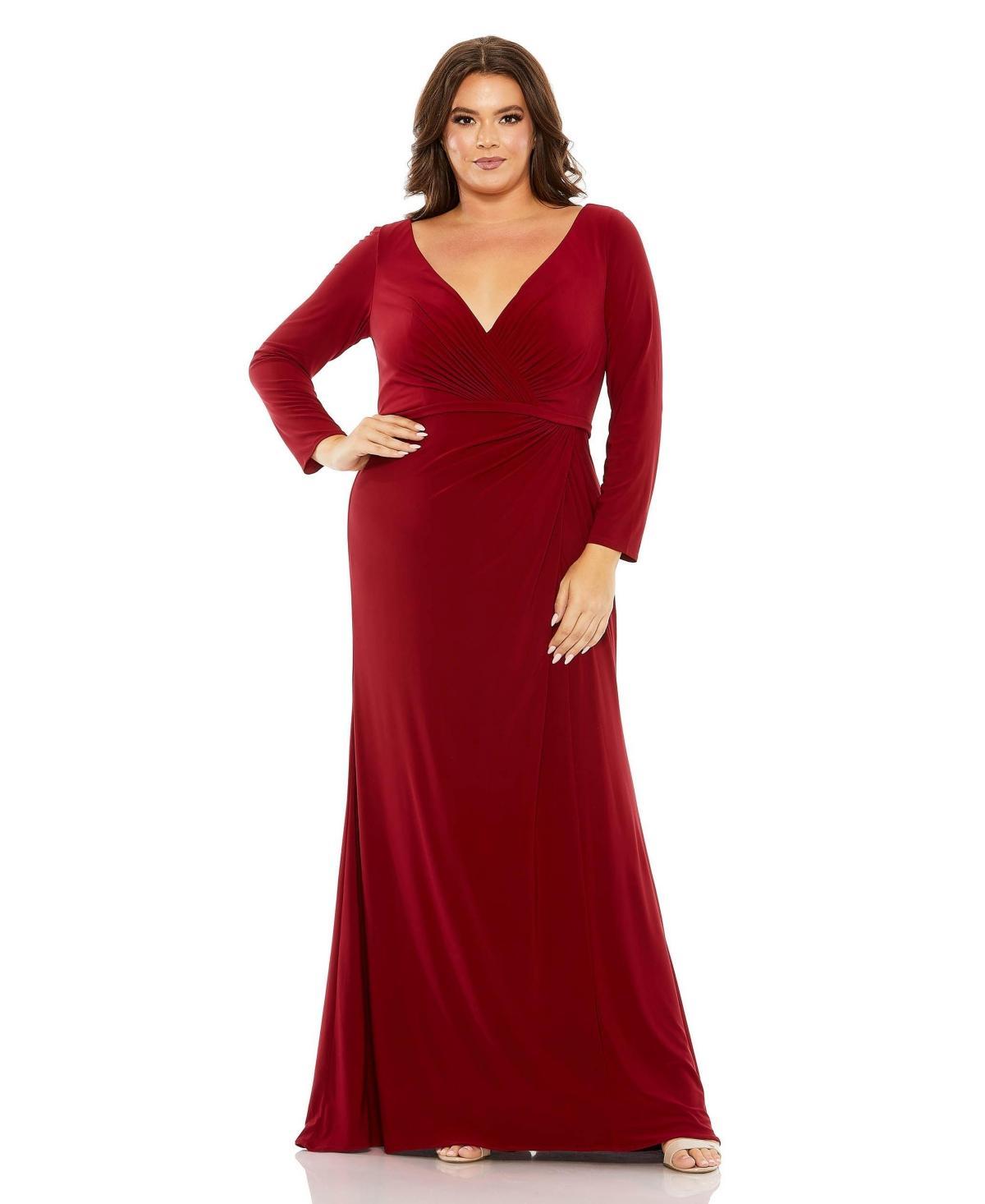 FABULOUSS BY MAC DUGGAL Wrap Front Long Sleeve Jersey Gown Product Image