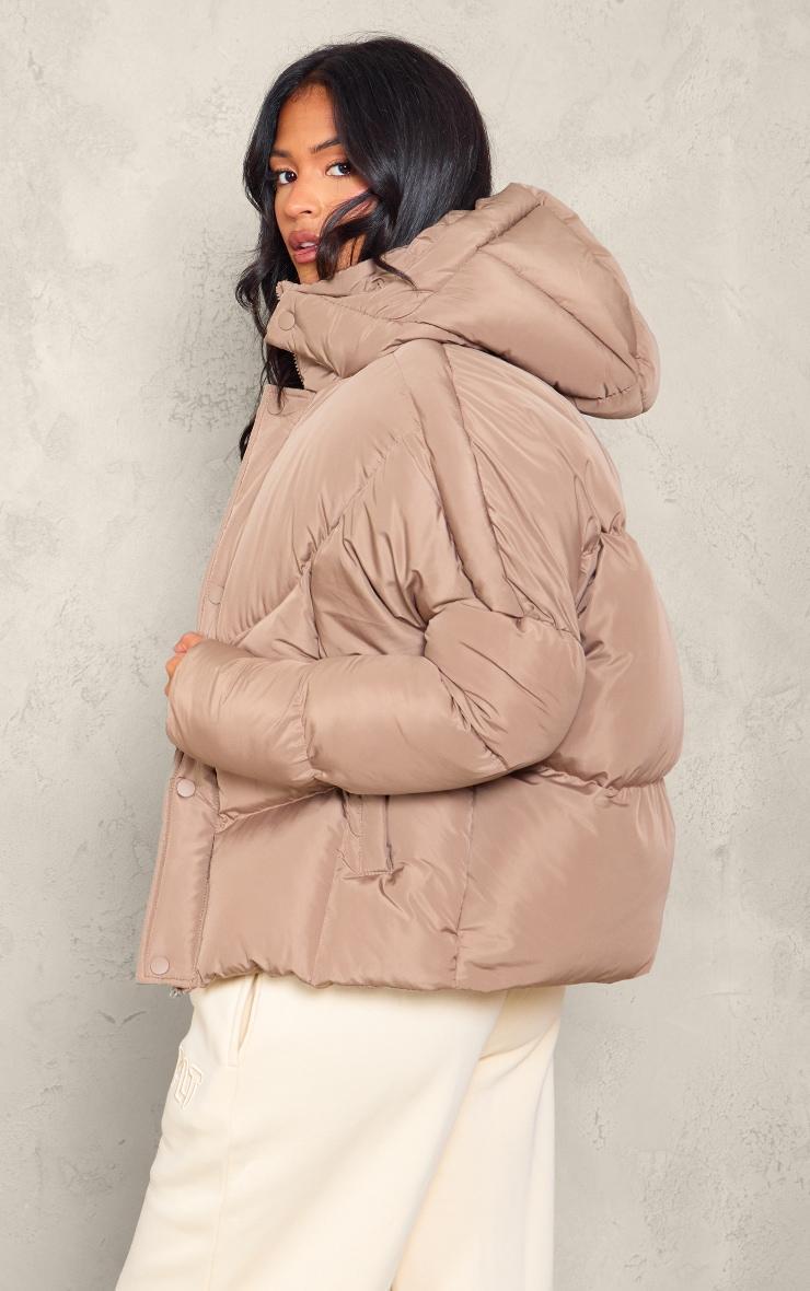 Tall Taupe Oversized Curved Panel Wadded Puffer Jacket Product Image