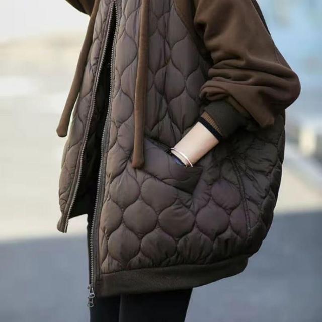 Hooded Plain Quilted Zip Up Jacket Product Image