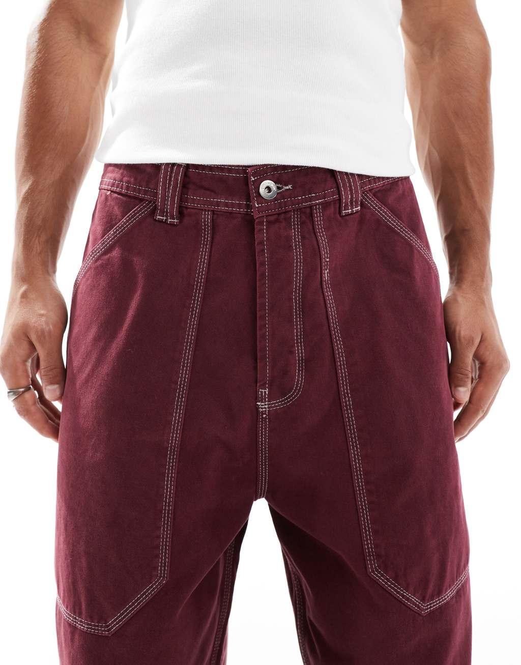 COLLUSION baggy carpenter jeans in burgundy Product Image