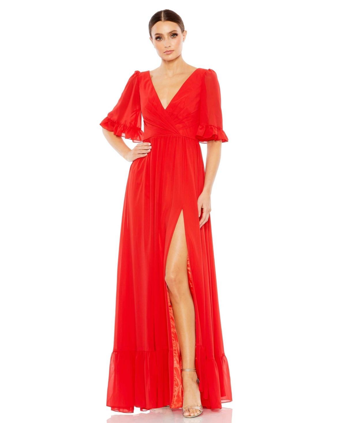 Ieena for Mac Duggal Ruffle Trim Faux Wrap A-Line Gown Product Image