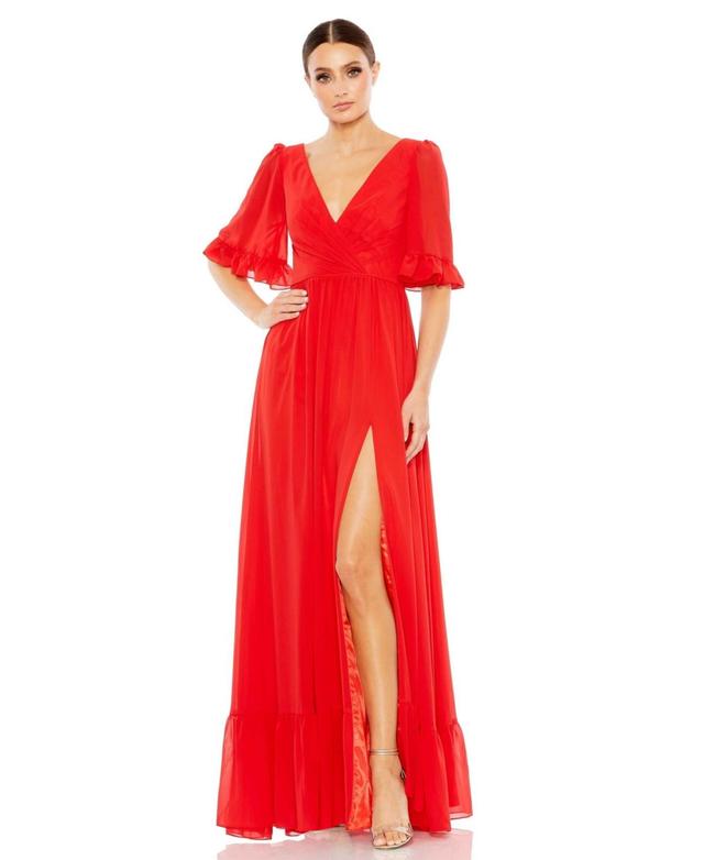 Ieena for Mac Duggal Ruffle Trim Faux Wrap A-Line Gown Product Image