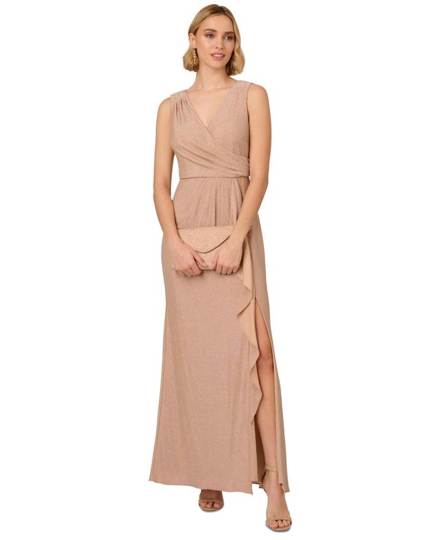 Adrianna Papell Womens Metallic Knit Draped Dress Product Image