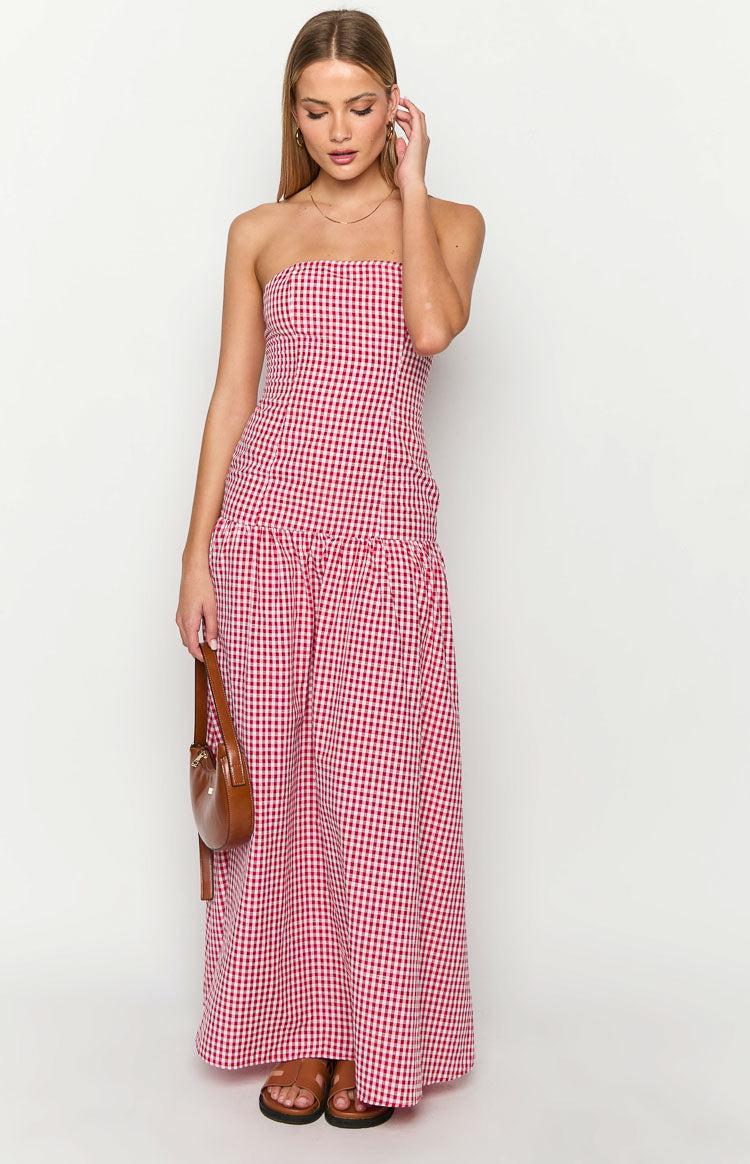 Angela Red Gingham Maxi Dress Product Image