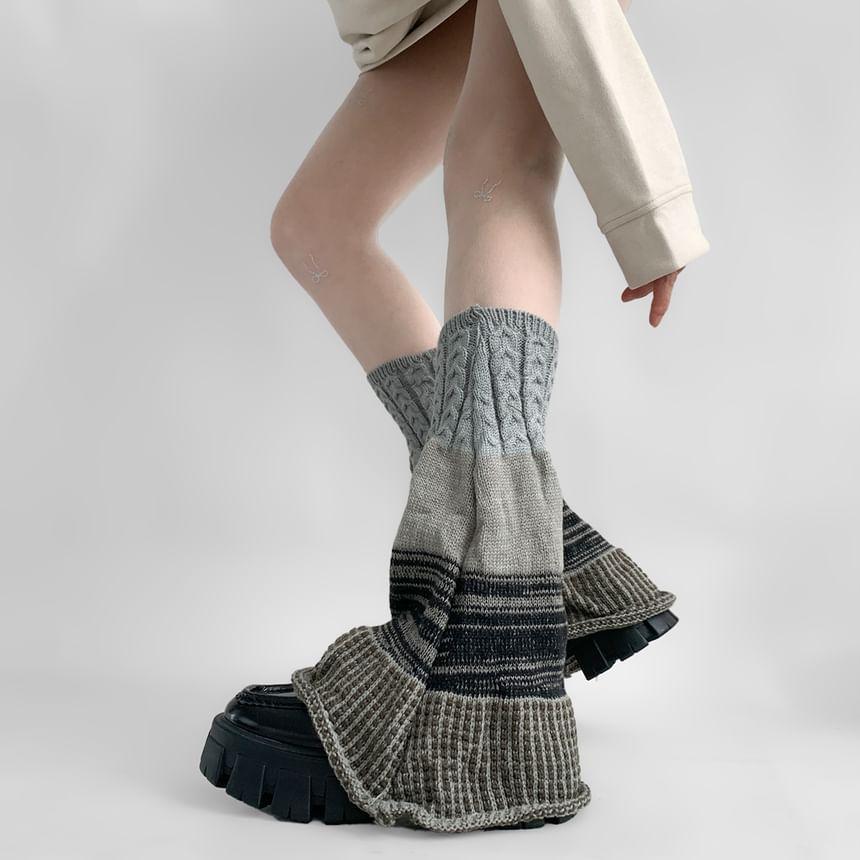 Plaid Panel Cable Knit Leg Warmers Product Image