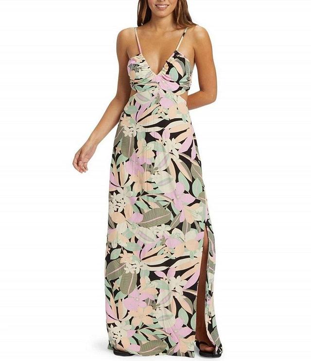 Roxy Riviera Nights Tropical Print Tie Back Side Slit Maxi Dress Product Image