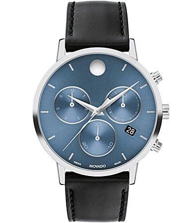 Movado Mens Museum Classic Quartz Chronograph Black Leather Strap Watch Product Image