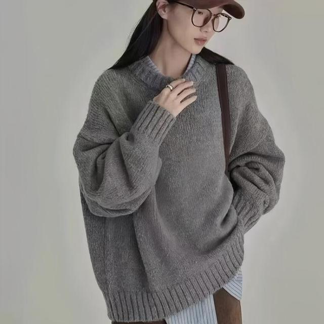 Crew Neck Plain Sweater Product Image