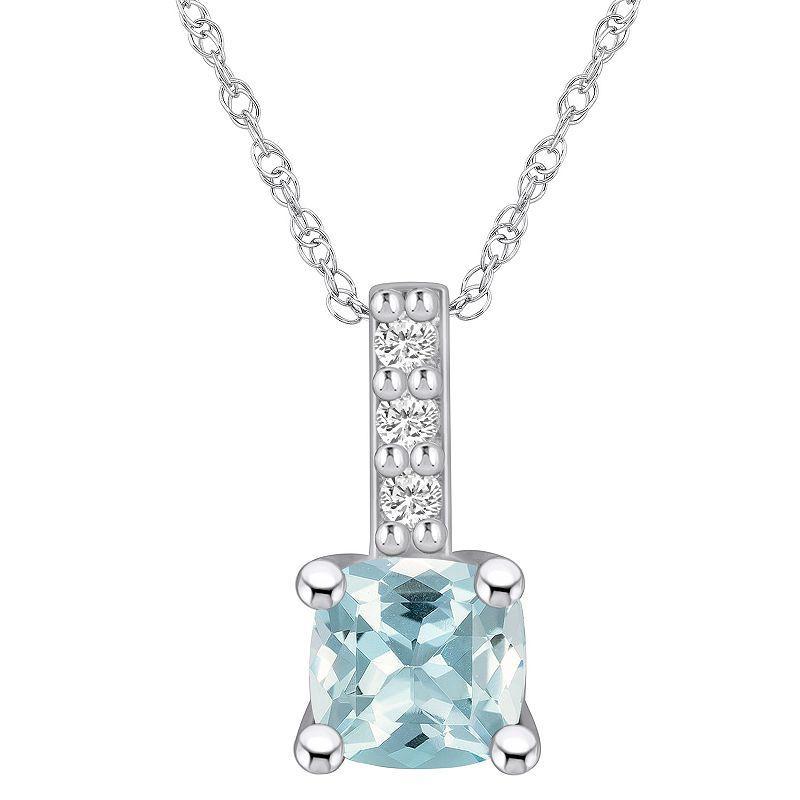 Alyson Layne 14k White Gold Cushion Aquamarine & Diamond Accent Pendant Necklace, Womens Blue Product Image