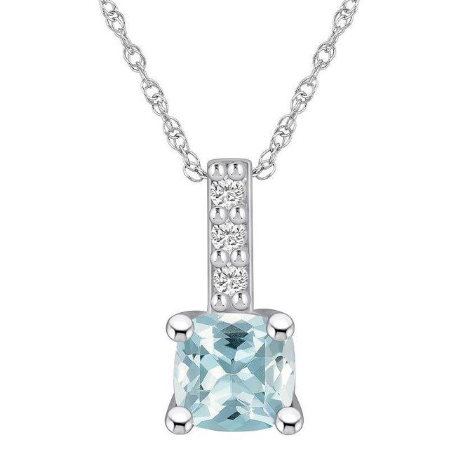 Alyson Layne 14k White Gold Cushion Aquamarine & Diamond Accent Pendant Necklace, Womens Product Image