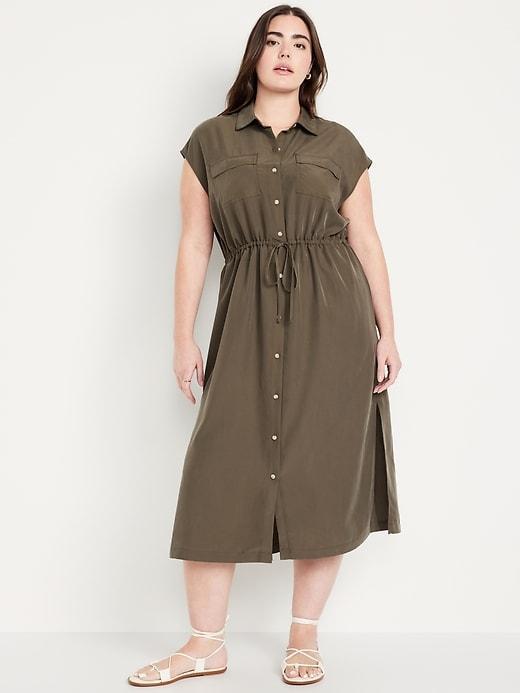 Waist-Defined Utility Midi Shirt Dress Product Image