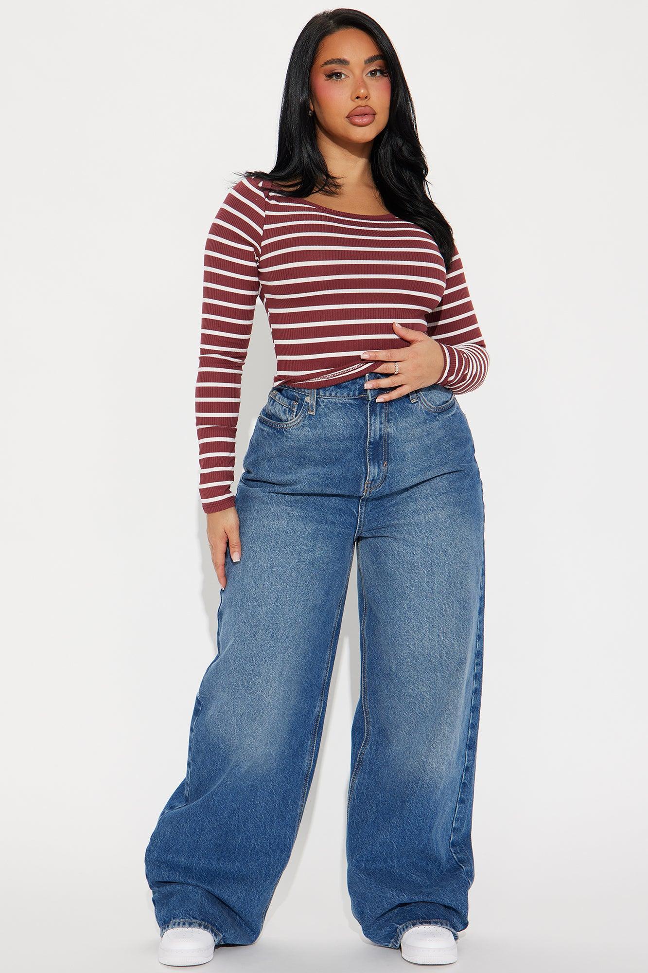 Skye Long Sleeve Striped  Top - Wine/combo Product Image