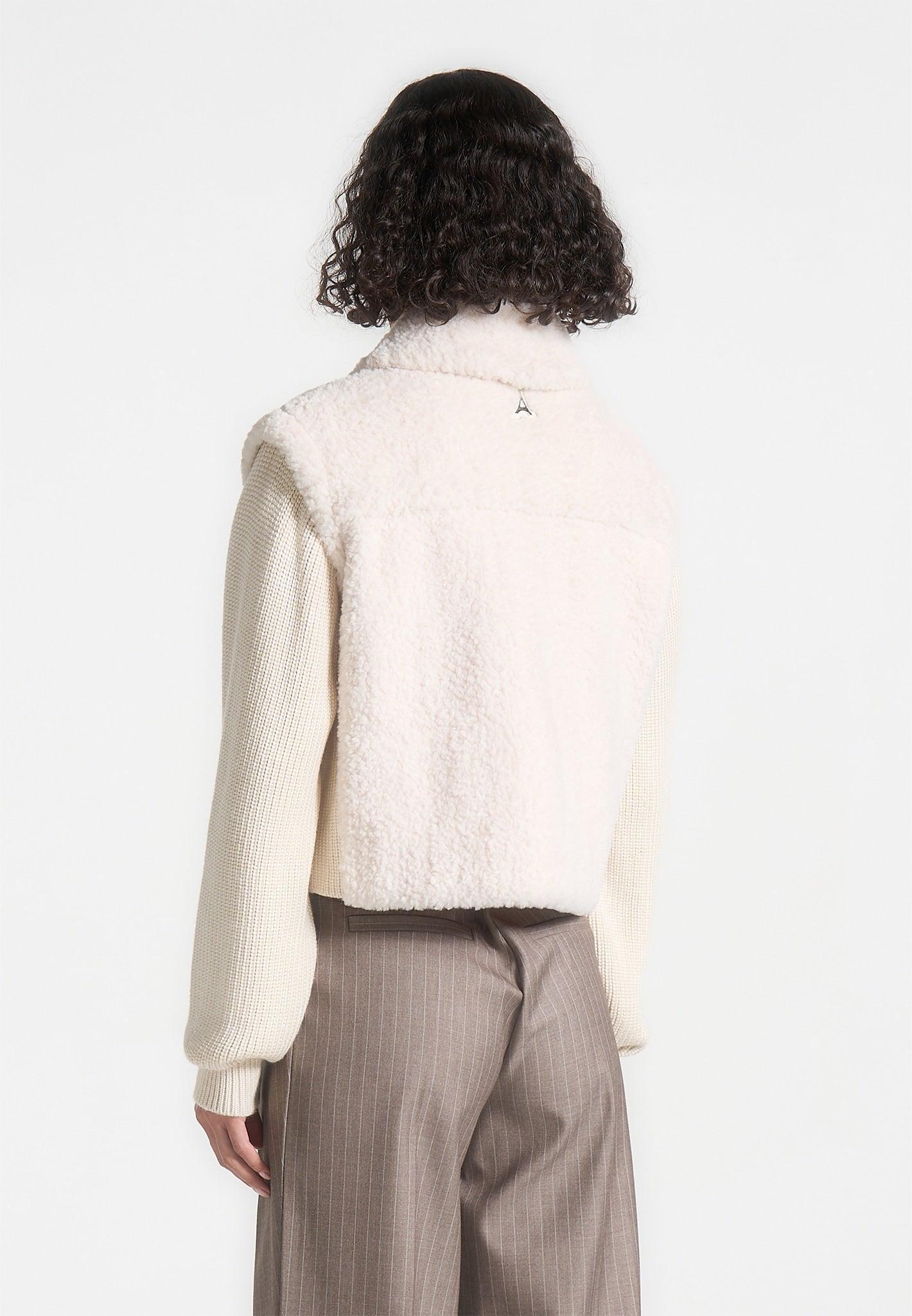 Plush Jacket With Knitted Sleeves - Cream Female Product Image