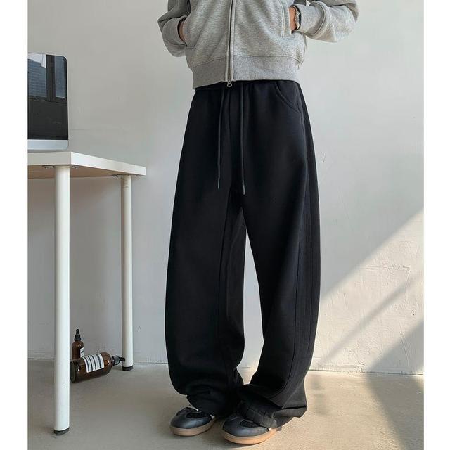 Drawstring Waist Wide Leg Sweatpants Product Image