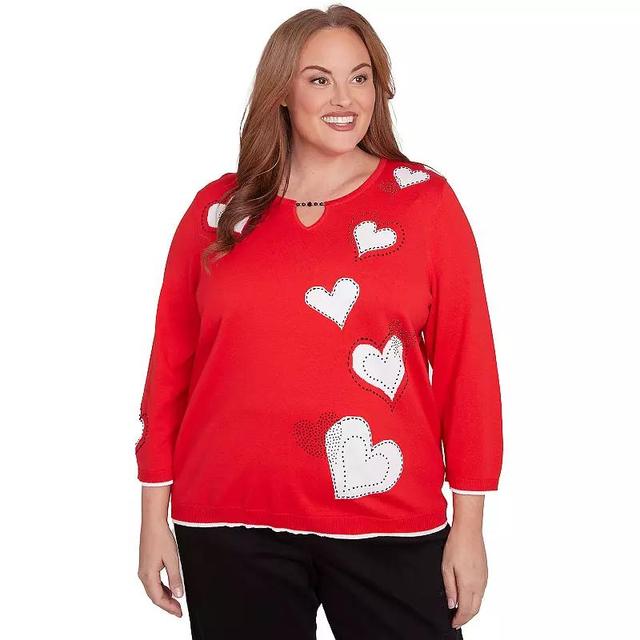 Plus Size Alfred Dunner Stitched Hearts Beaded Neckline Sweater, Womens Product Image