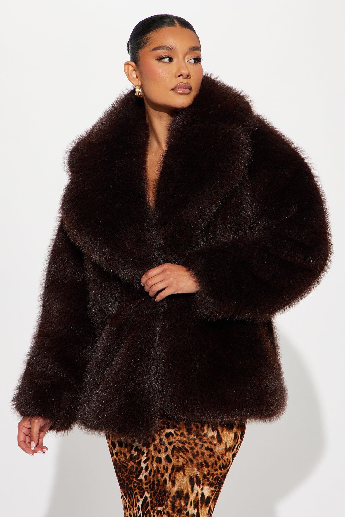 A Little Bit More Faux Fur Coat - Chocolate Product Image