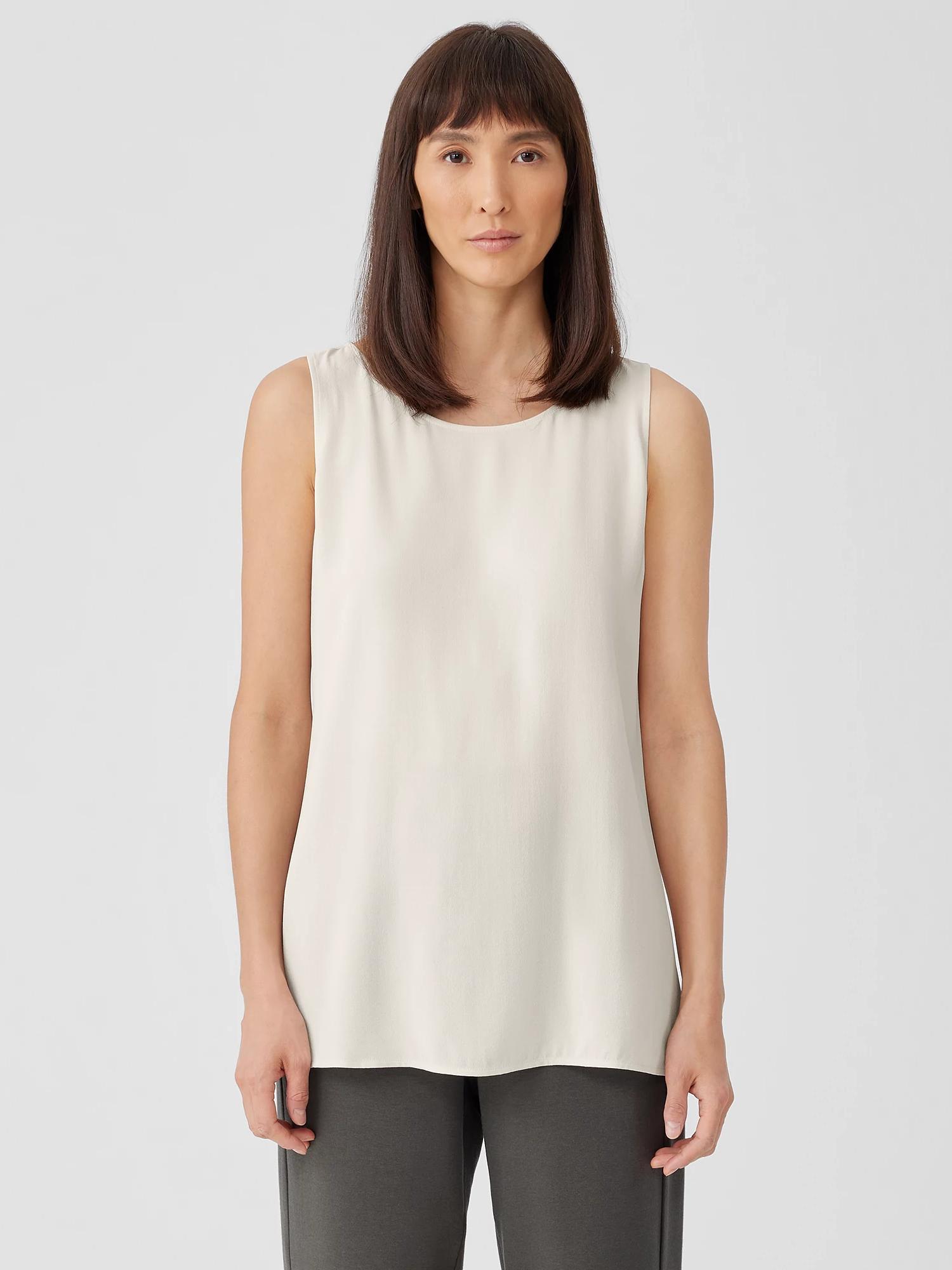 EILEEN FISHER Silk Georgette Crepe Ballet Neck Long Tankfemale Product Image