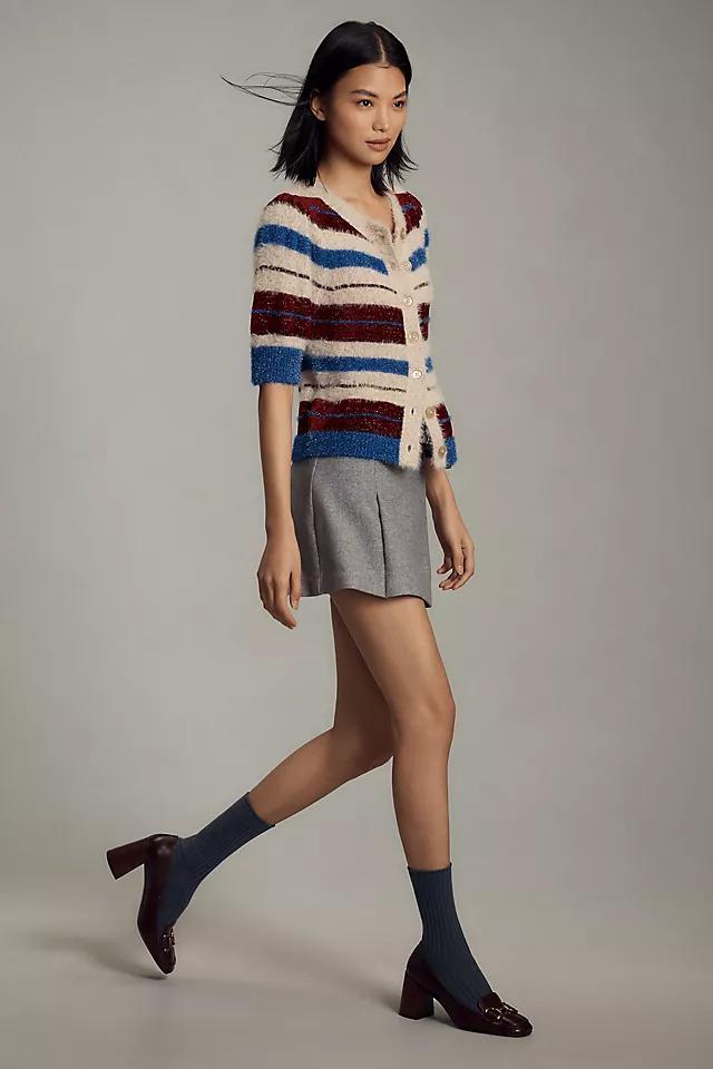 Maeve Short-Sleeve Fuzzy Cardigan Sweater Product Image