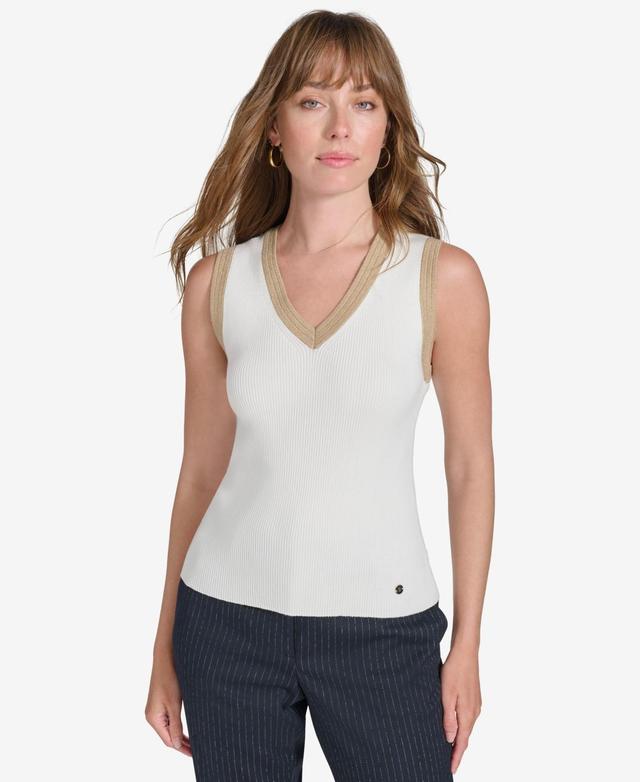 Tommy Hilfiger Womens Contrast-Trim Ribbed Tank Top Product Image