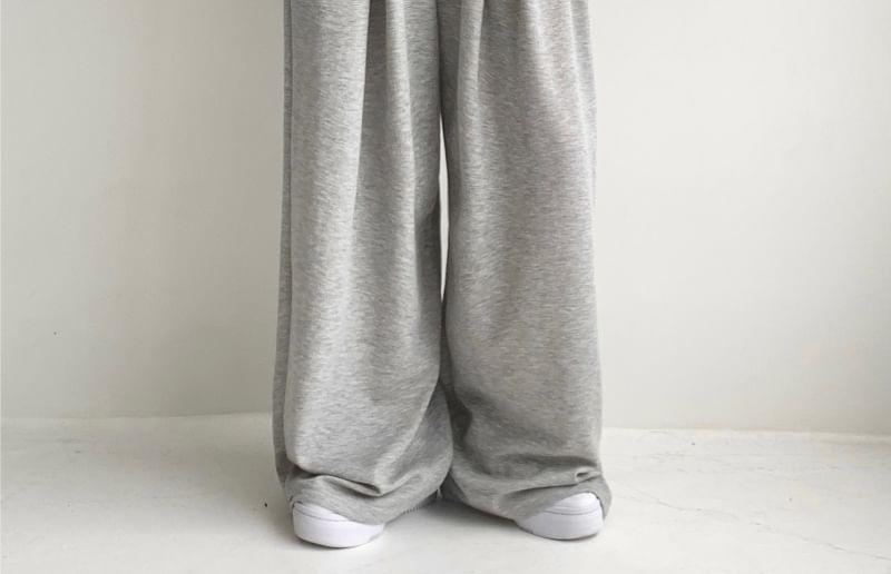 Drawstring Waist Plain Fleece-Lined Wide Leg Sweatpants Product Image