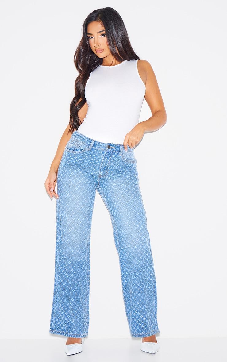 Petite Blue Textured Straight Leg Jeans Product Image