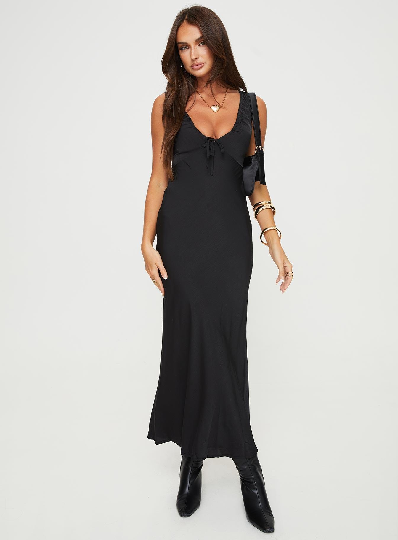 Bareena Bias Cut Maxi Dress Black Product Image