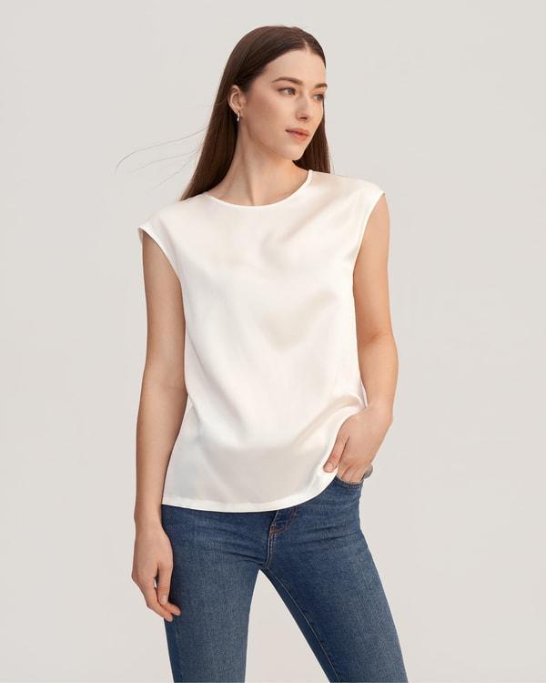 Basic Cap Sleeves Silk Tee Product Image