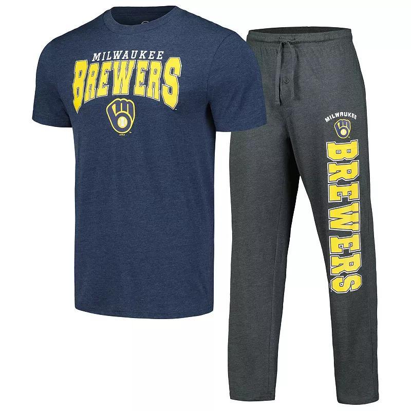 Mens Concepts Sport Charcoal/Navy Milwaukee Brewers Meter T-Shirt & Pants Sleep Set Product Image