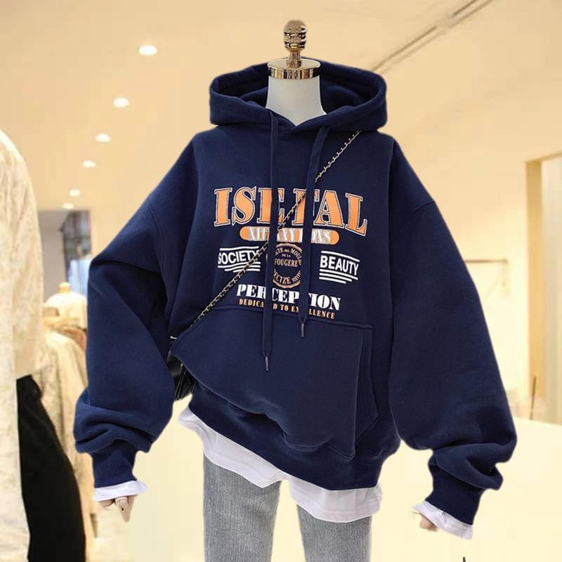 Lettering Loose Fit Hoodie Product Image