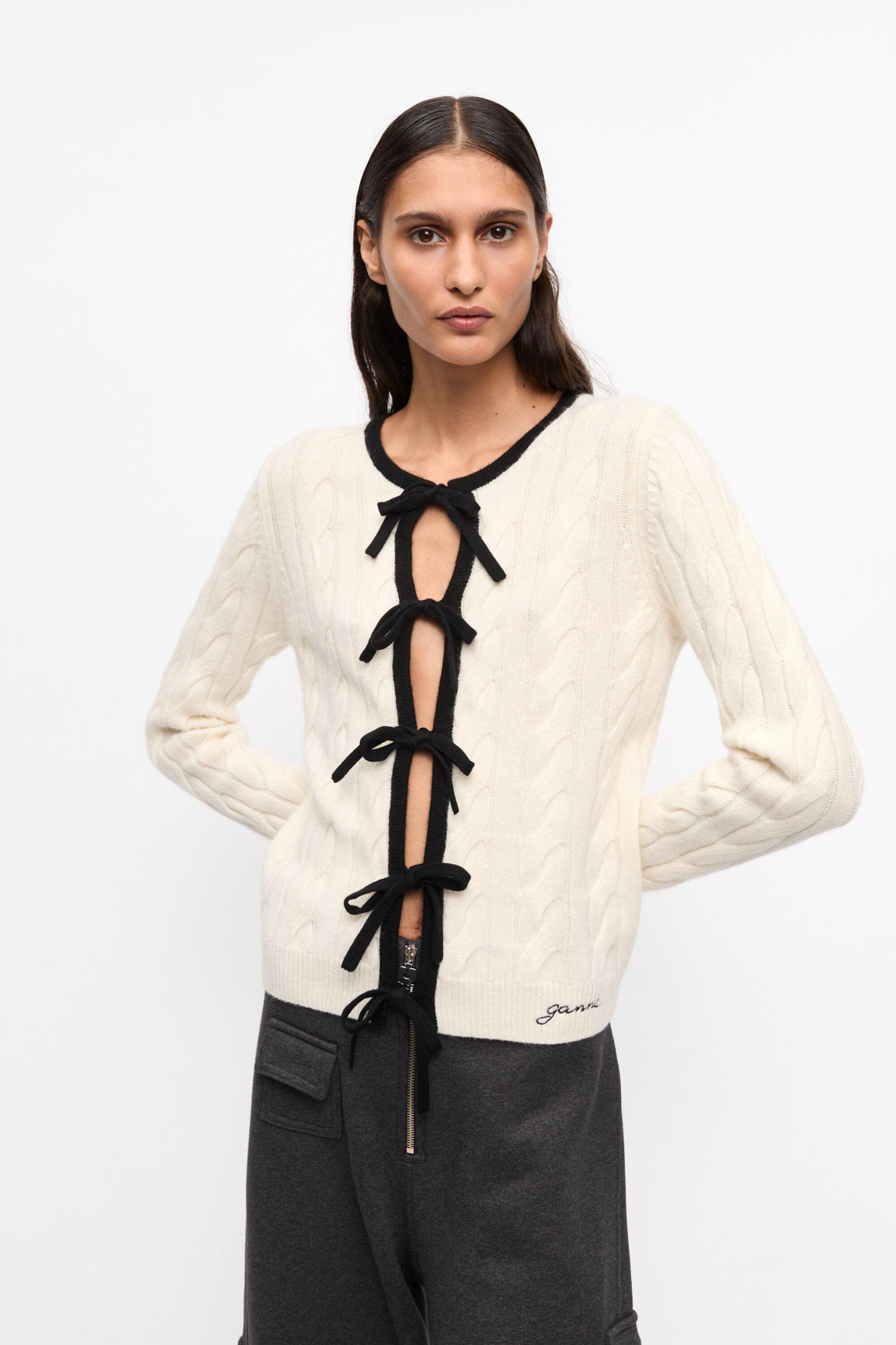 Off-white Cashmere Mix Tie String Cardigan Product Image